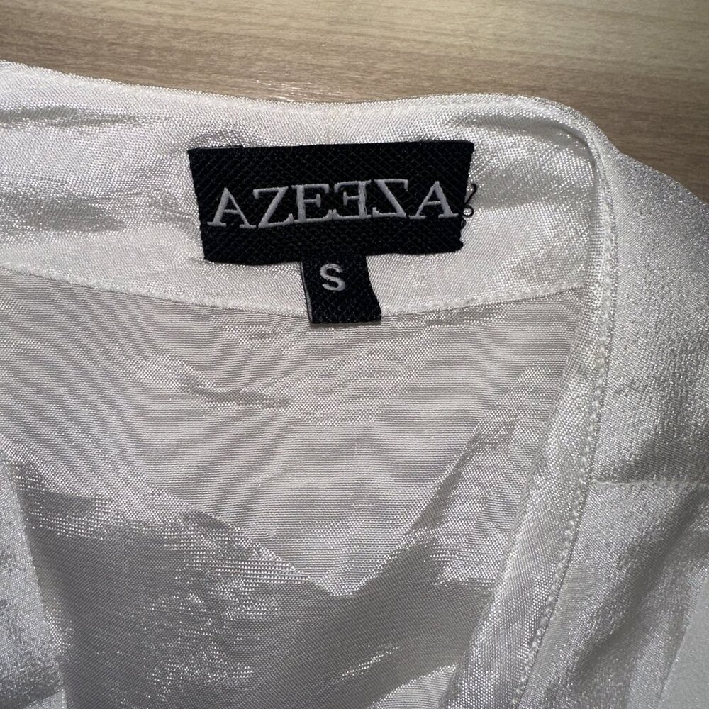 Azeeza White Bell Sleeve V-Neck Tie Front Mini Dress Women's Small S - Picture 3 of 6